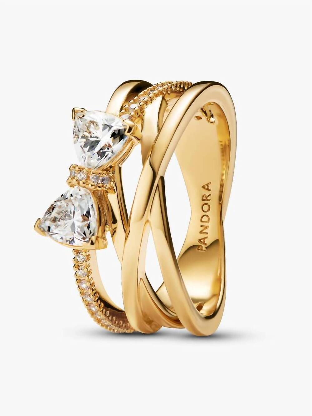 NEW PANDORA sparkling bow & crossover band ring in gold